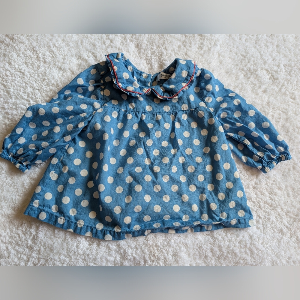 💙 Baby Boden Blue Cotton Polka Dot Peter Pan Collar Dress 3-6 Months